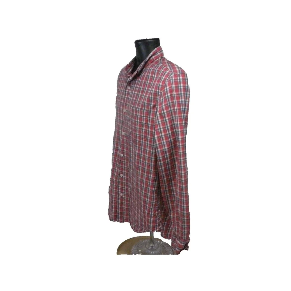 J‎ Crew Flex Washed Shirt Mens M Red Blue Plaid Slim Fit Button Down Ivy Preppy